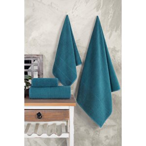 Royal | 50x90 - 70x140 Cm 4'lü  Banyo Havlu Seti, %100 Pamuklu Havlu Takımı Petrol Petrol