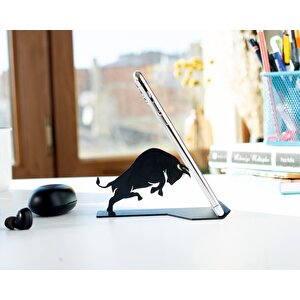 Masa Üstü Boğa Figürlü Metal Ergonomi̇k Telefon / Tablet Tutucu Stand 1,5 Mm Kalınlık Si̇yah Renk