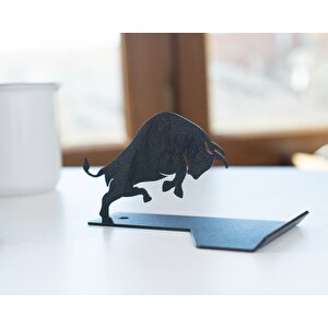 Masa Üstü Boğa Figürlü Metal Ergonomi̇k Telefon / Tablet Tutucu Stand 1,5 Mm Kalınlık Si̇yah Renk