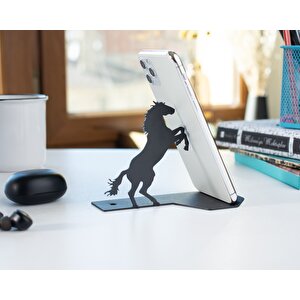 Masa Üstü At Figürlü Metal Ergonomi̇k Telefon / Tablet Tutucu Stand 1,5 Mm Kalınlık Si̇yah Renk