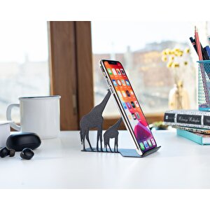 Masa Üstü Zürafa Metal Figürlü Ergonomi̇k Telefon / Tablet Tutucu Stand 1,5 Mm Kalınlık Si̇yah Renk