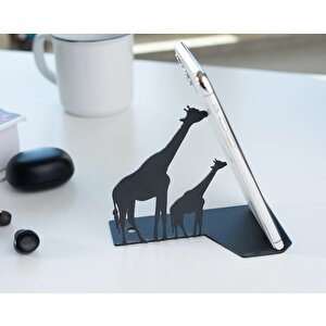 Masa Üstü Zürafa Metal Figürlü Ergonomi̇k Telefon / Tablet Tutucu Stand 1,5 Mm Kalınlık Si̇yah Renk