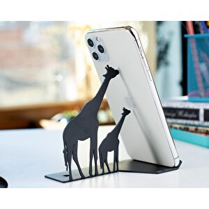 Masa Üstü Zürafa Metal Figürlü Ergonomi̇k Telefon / Tablet Tutucu Stand 1,5 Mm Kalınlık Si̇yah Renk