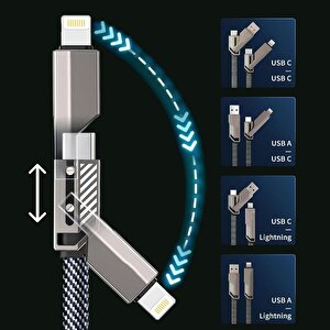 4in1 65w Usb-type C Ve Lightning Örgülü Şarj Ve Data Kablosu