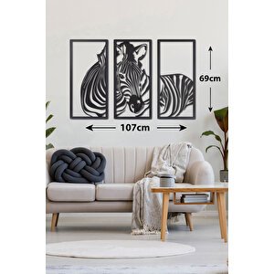 3 Parça Zebra Ev & Ofis Metal Duvar Tablosu - 69 x 107 Cm