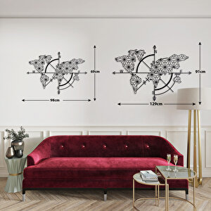 Pusulalı Dünya Haritası Ev & Ofis Metal Duvar Tablosu - 70 x 100 Cm
