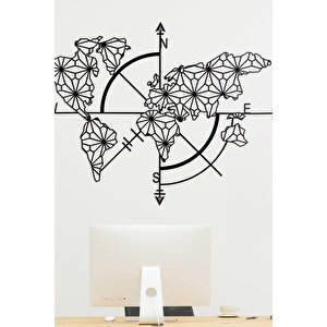 Pusulalı Dünya Haritası Ev & Ofis Metal Duvar Tablosu - 70 x 100 Cm