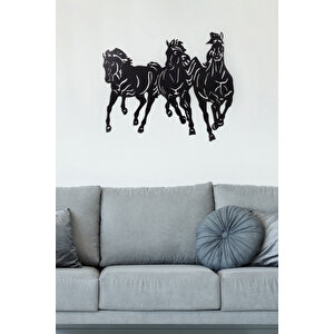 3'lü At Ev & Ofis Metal Duvar Tablosu- 58x69 Cm