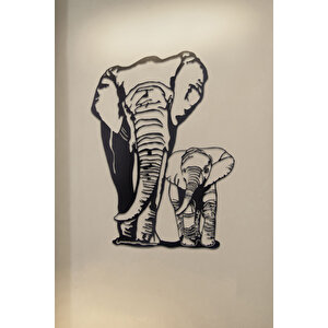 Büyük Ve Yavru Fil  Ev & Ofis Metal Duvar Tablosu - 39 x 49 Cm