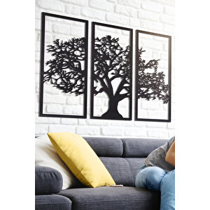 3 Parça Ağaç Ev & Ofis Metal Duvar Tablosu - 99 x 136 Cm