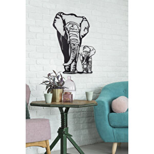 Büyük Ve Yavru Fil  Ev & Ofis Metal Duvar Tablosu - 55 x 69 Cm