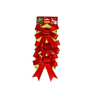 Yılbaşı Ağacı Süsleri Dekoratif Kırmızı Fiyonk 9 Cm 3'lü 