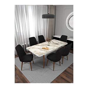 Riff Siyah 80x130 Açılır Mutfak Masası Yemek Masası Masa Sandalye Takımı 6 Siyah Sandalye - Ahşap Ayaklı Siyah