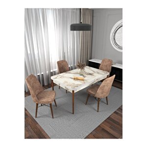 Riff Efes 80x130 Açılabilir Masa, 4 Kişilik Yemek Masası, Mutfak Masası , Masa Takımı, Masa Sandalye Takımı - Cappucino Cappuccino