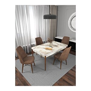 Riff Efes 80x130 Açılabilir Masa, 4 Kişilik Yemek Masası, Mutfak Masası , Masa Takımı, Masa Sandalye Takımı - Acı Kahve Acı Kahve
