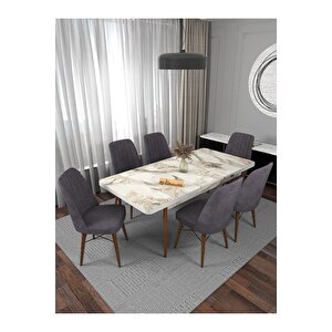 Kaffa Home Riff Serisi Efes 80x130 Açılabilir Masa, 6 Kişilik Yemek Masası, Mutfak Masası , Masa Takımı - Gri Gri