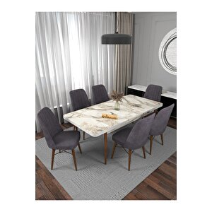Riff Siyah 80x130 Açılır Mutfak Masası Yemek Masası Masa Sandalye Takımı 6 Gri Sandalye - Ahşap Ayaklı Gri
