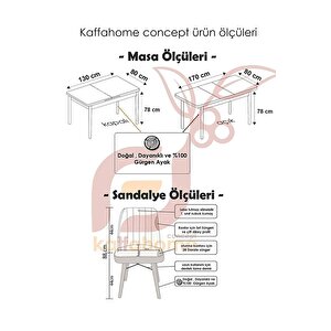Kaffa Home Riff Serisi Efes 80x130 Açılabilir Masa, 6 Kişilik Yemek Masası, Mutfak Masası , Masa Takımı - Gri