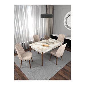 Riff Efes 80x130 Açılabilir Masa, 4 Kişilik Yemek Masası, Mutfak Masası , Masa Takımı, Masa Sandalye Takımı - Krem