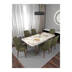 Kaffa Home Riff Serisi Efes 80x130 Açılabilir Masa, 6 Kişilik Yemek Masası, Mutfak Masası , Masa Takımı - Haki Haki
