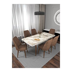 Kaffa Home Riff Serisi Efes 80x130 Açılabilir Masa, 6 Kişilik Yemek Masası, Mutfak Masası , Masa Takımı - Acı Kahve Acı Kahve