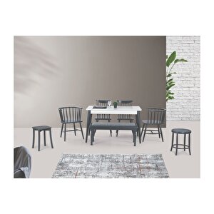 Mi̇lano Masa + Kirlangiç Sandalye, Di̇kdörtgen, Beyaz Antrasi̇t, 125x80