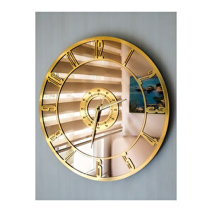 Gerçek Ayna Duvar Saati 50 Cm Trend Modern Salon Gold