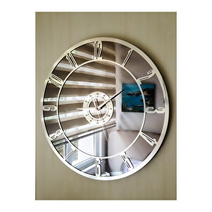 Gerçek Ayna Duvar Saati 40 Cm Elegance Salon Gümüş