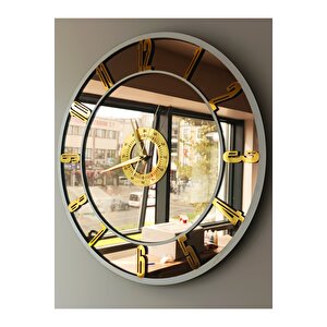 Gerçek Aynalı Duvar Saati 50 Cm City Image Modern Salon Gold
