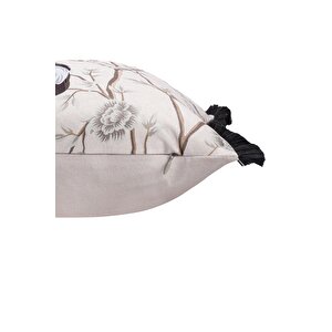 Lüks Kadife 43x43 Cm Kırlent Kılıfı Dekoratif Yumuşak Salon Koltuk Avangart Saçaklı Beyaz Beyaz Siyah Tavus Kuşu