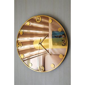 Gerçek Aynalı Duvar Saati 40 Cm Style F Gold