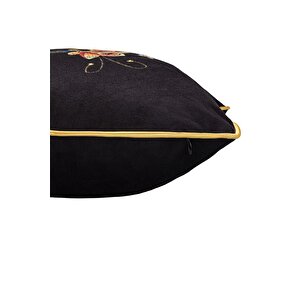 Lüks Kadife 43x43 Cm Kırlent Kılıfı Dekoratif Yumuşak Salon Koltuk Avangart Biyeli Siyah Siyah Tavus Kuşu