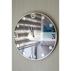 Gerçek Aynalı Duvar Saati 50 Cm Style F Gümüş