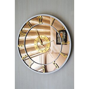 Ayna Duvar Saati 50 Cm Vip Modern Salon Gold