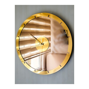 Gerçek Ayna Duvar Saati 50 Cm Trend İskandinav Tarzı Gold