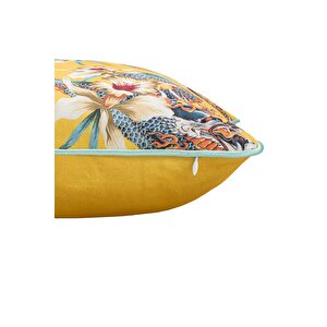 Lüks Kadife 43x43 Cm Kırlent Kılıfı Dekoratif Yumuşak Salon Koltuk Avangart Biyeli Sarı Yaprak Desenli
