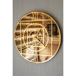 Gerçek Antik Aynalı Duvar Saati 50 Cm Style Mechanic Tema Antik Gold