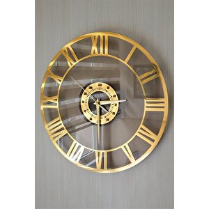 Gerçek Cam Duvar Saati 40 Cm Style Gold Roma