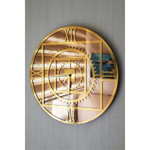 Gerçek Ayna Duvar Saati 50 Cm Trend Mechanic Tema Gold