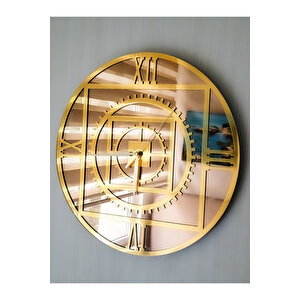 Gerçek Ayna Duvar Saati 40 Cm Elegance Mechanic Tema Gold