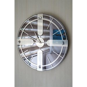 Gerçek Aynalı Duvar Saati 50 Cm Style Salon Gümüş