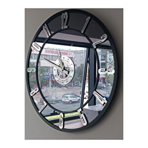 Gerçek Ayna Duvar Saati 50 Cm Vip Modern Salon Füme