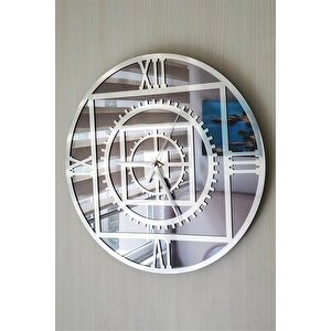 Gerçek Aynalı Duvar Saati 50 Cm Style Mechanic Tema Gümüş