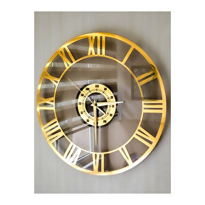 Gerçek Cam Duvar Saati 40 Cm Elegance Gold Roma