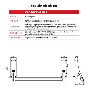 Kale 30-280 B Panik Bar Tek Kanat Barelsiz