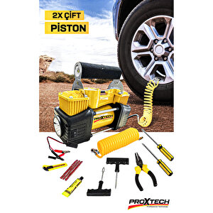 Profesyonel Çift Pistonlu 12v 150 Psi Hızlı Dolum Araba Lastik Bot Şişirme Kompresörü Lastik Set