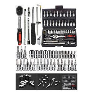 46 Parça Mini Lokma Takımı Otomatik Cırcırlı 1/4" Wrench Set Yüksek Kalite Kombinasyon Alet Seti