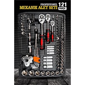 Profesyonel  Mekanik Krom Çelik  Premium Kalite 121 Parça Lokma Takımı 1/2-1/4-3/8 Full Set