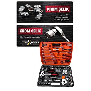 Profesyonel  Mekanik Krom Çelik  Premium Kalite 121 Parça Lokma Takımı 1/2-1/4-3/8 Full Set