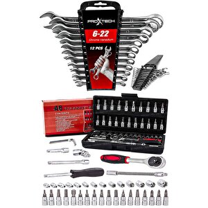 58 Parça Cırcır Lokma Takımı Otomatik Cırcırlı 1/4" 12 Parça Kombine Açık Ağız-yıldız Anahtar Set